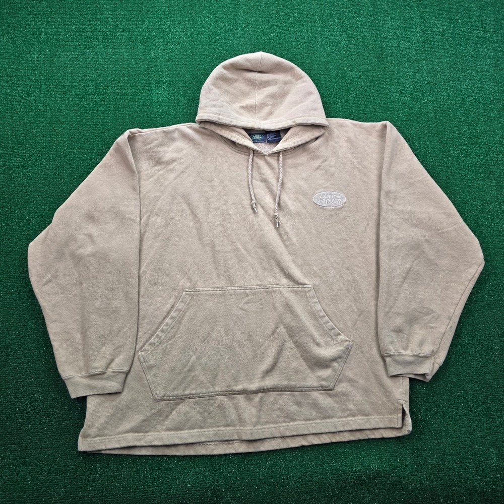 Land Rover Hoodie Sweatshirt Mens XL Beige Tan Pullover Outdoors Embroidered